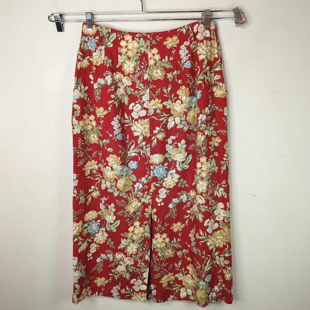 Orvis Vintage Maxi Skirt Red Garden Floral Linen Blend Button Up - Picture 10 of 12